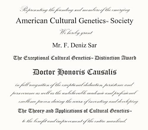 Deniz Sar - Deniz Şar - American Cultural Genetics Society Award - New York - USA - 2001